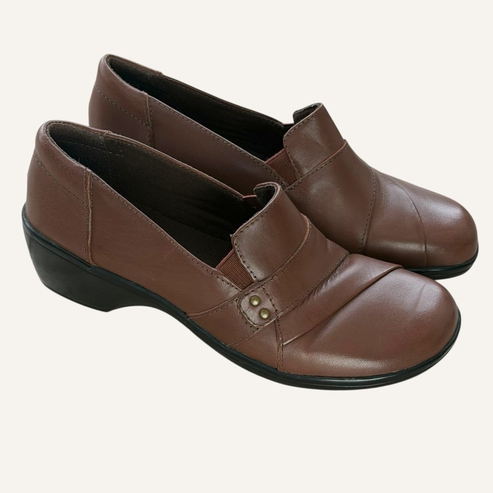 Clarks Collection May Marigold Chunky Brown Leather Loafers‎ Size 6.5